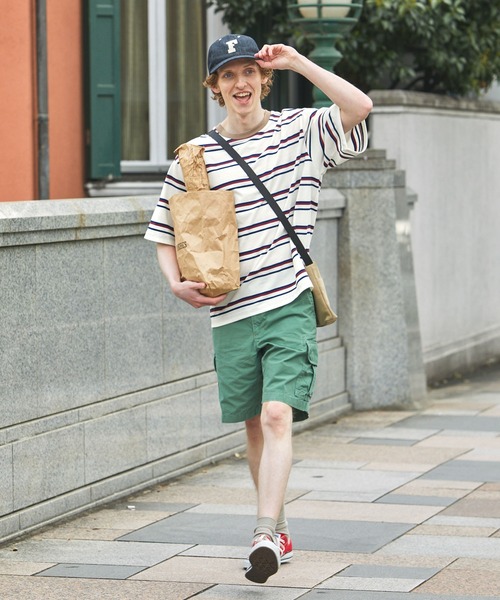 EMMA CLOTHES（エマクローズ）の「オーバーサイズ マルチボーダー ショートスリーブTシャツ EMMA CLOTHES（Tシャツ/カットソー・メンズ・ホワイト系/ベージュ系/グリーン系/ベージュ系2/グレー系/ホワイト系2・L/M）」の7枚目の写真