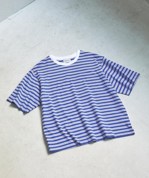 EMMA CLOTHES（エマクローズ）の「オーバーサイズ マルチボーダー ショートスリーブTシャツ EMMA CLOTHES（Tシャツ/カットソー・メンズ・ホワイト系/ベージュ系/グリーン系/ベージュ系2/グレー系/ホワイト系2・L/M）」の18枚目の写真