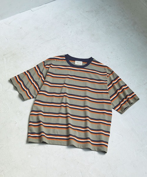 EMMA CLOTHES（エマクローズ）の「オーバーサイズ マルチボーダー ショートスリーブTシャツ EMMA CLOTHES（Tシャツ/カットソー・メンズ・ホワイト系/ベージュ系/グリーン系/ベージュ系2/グレー系/ホワイト系2・L/M）」の20枚目の写真