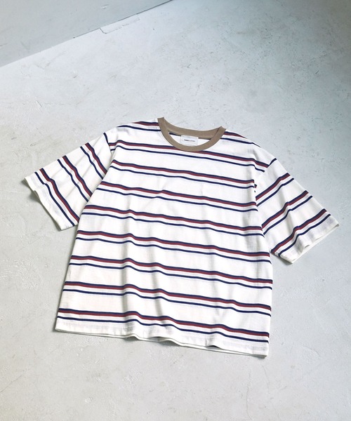 EMMA CLOTHES（エマクローズ）の「オーバーサイズ マルチボーダー ショートスリーブTシャツ EMMA CLOTHES（Tシャツ/カットソー・メンズ・ホワイト系/ベージュ系/グリーン系/ベージュ系2/グレー系/ホワイト系2・L/M）」の17枚目の写真