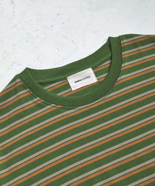 EMMA CLOTHES（エマクローズ）の「オーバーサイズ マルチボーダー ショートスリーブTシャツ EMMA CLOTHES（Tシャツ/カットソー・メンズ・ホワイト系/ベージュ系/グリーン系/ベージュ系2/グレー系/ホワイト系2・L/M）」の22枚目の写真