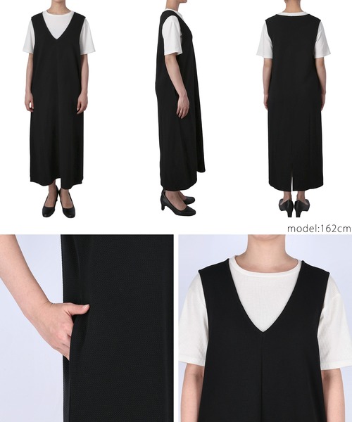 専用✨極美品✨ella 　エラ　エラ エンボス加工ワンピース　ジャンパースカート エンボス加工Vネックワンピース（ジャンパースカート）｜coca（coca