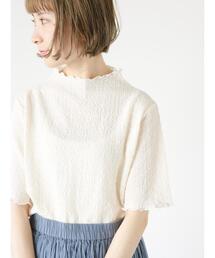 Samansa Mos2 blue | ふくれジャカードボトルネックTシャツ(Tシャツ/カットソー)
