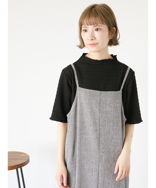 Samansa Mos2 blue(サマンサモスモスブルー)の「ふくれジャカードボトルネックTシャツ(Tシャツ/カットソー・レディース・ブラック/イエロー/キナリ・MEDIUM/LARGE)」の3枚目の写真