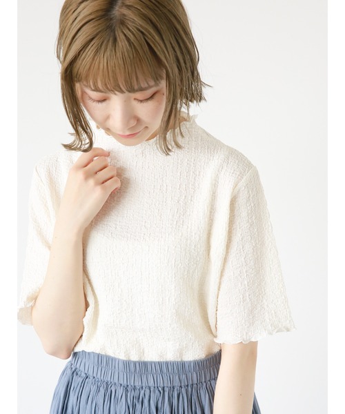 Samansa Mos2 blue(サマンサモスモスブルー)の「ふくれジャカードボトルネックTシャツ(Tシャツ/カットソー・レディース・ブラック/イエロー/キナリ・MEDIUM/LARGE)」の16枚目の写真