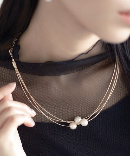 ear PAPILLONNER（イアパピヨネ）の「3連ポイントパールネックレス（ネックレス・レディース・シルバー/ゴールド・FREE）」の6枚目の写真