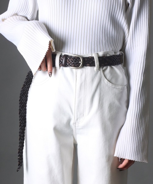 ✨美品✨D&G ホワイトレザーベルト｜洗練された大人のカジュアルスタイルに セール】SOMETHING コンビメッシュ ロング レザーベルト（ベルト