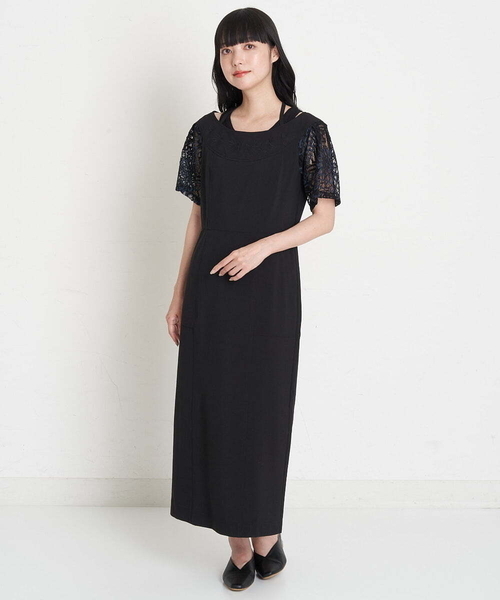 A de a.v.v（アードアー・ヴェ・ヴェ）の「刺繍入りケミカルレースオフショルダーワンピース（ドレス・レディース・ベージュ/ブラック・36/38）」の3枚目の写真