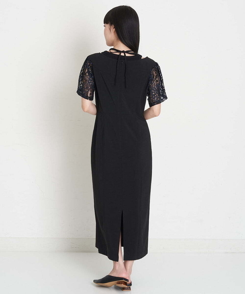 A de a.v.v（アードアー・ヴェ・ヴェ）の「刺繍入りケミカルレースオフショルダーワンピース（ドレス・レディース・ベージュ/ブラック・36/38）」の5枚目の写真