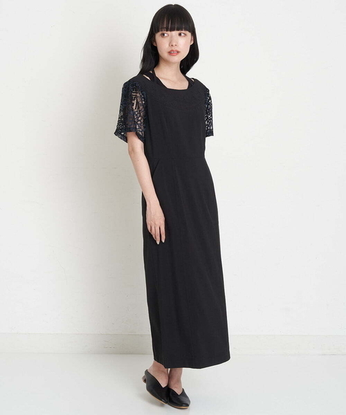 A de a.v.v（アードアー・ヴェ・ヴェ）の「刺繍入りケミカルレースオフショルダーワンピース（ドレス・レディース・ベージュ/ブラック・36/38）」の9枚目の写真