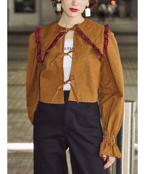 jouetie（ジュエティ）の「フリルカラー2WAYブラウス（シャツ/ブラウス・レディース・レッド/オフホワイト/イエロー・MEDIUM）」の5枚目の写真