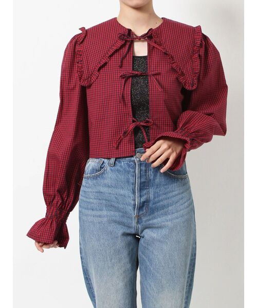 jouetie（ジュエティ）の「フリルカラー2WAYブラウス（シャツ/ブラウス・レディース・レッド/オフホワイト/イエロー・MEDIUM）」の12枚目の写真