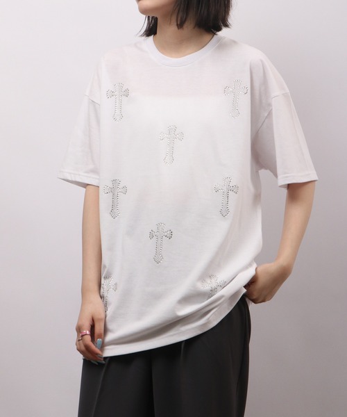 REGIEVO クロスラインストーン 半袖Tシャツ（Tシャツ/カットソー）｜REGIEVO（レジエボ）