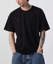 REGIEVO クロスラインストーン　半袖Tシャツ