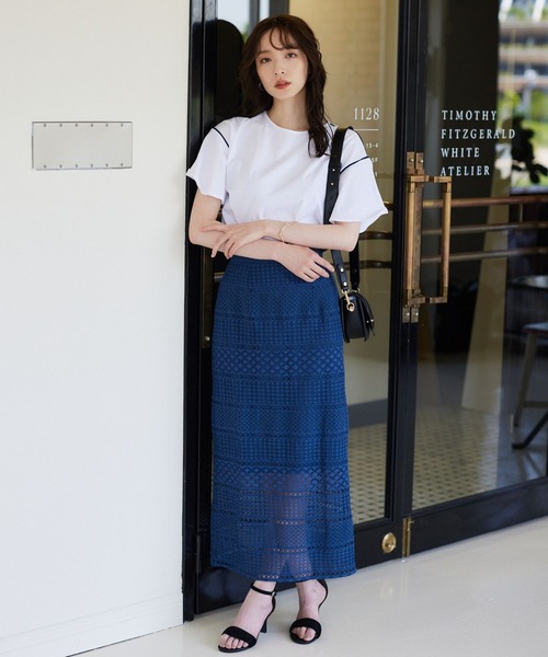 Andemiu（アンデミュウ）の「パイピングフレアカット 963865（Tシャツ/カットソー・レディース・ブラック/ライトベージュ/ブルー/オフホワイト・FREE）」の8枚目の写真