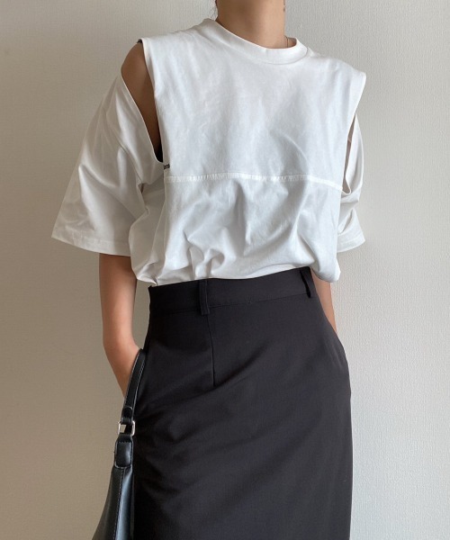 AMAIL（アマイル）の「Cut out over cloth（Tシャツ/カットソー・レディース・ホワイト/ピンク・FREE）」の6枚目の写真