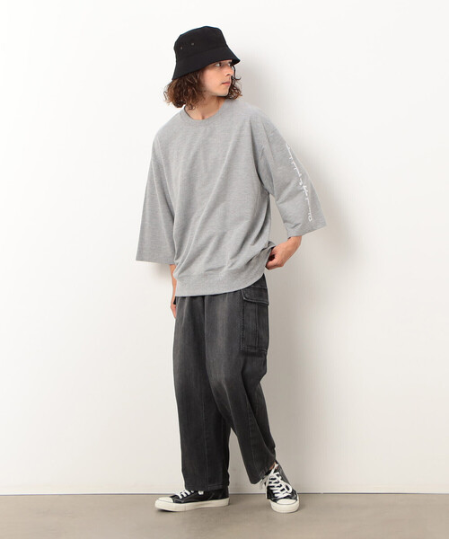 Purple&Yellow（パープルアンドイエロー）の「Ｔ／Ｃインレイ メッセージプリント ７分袖プルオーバー（Tシャツ/カットソー・メンズ・グレイッシュベージュ/パープル/グレー・SMALL/MEDIUM/LARGE）」の16枚目の写真