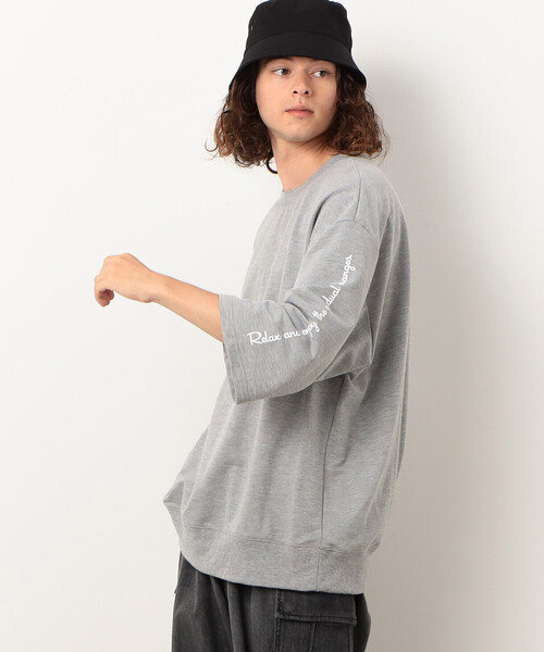 Purple&Yellow（パープルアンドイエロー）の「Ｔ／Ｃインレイ メッセージプリント ７分袖プルオーバー（Tシャツ/カットソー・メンズ・グレイッシュベージュ/パープル/グレー・SMALL/MEDIUM/LARGE）」の18枚目の写真