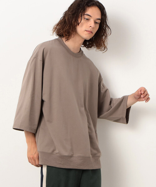 Purple&Yellow（パープルアンドイエロー）の「Ｔ／Ｃインレイ メッセージプリント ７分袖プルオーバー（Tシャツ/カットソー・メンズ・グレイッシュベージュ/パープル/グレー・SMALL/MEDIUM/LARGE）」の4枚目の写真