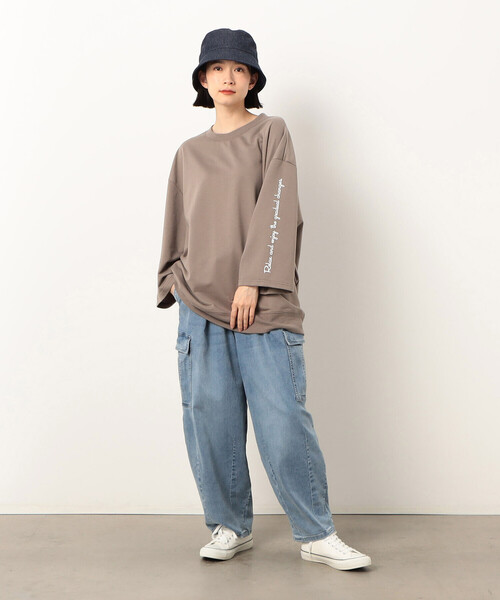 Purple&Yellow（パープルアンドイエロー）の「Ｔ／Ｃインレイ メッセージプリント ７分袖プルオーバー（Tシャツ/カットソー・メンズ・グレイッシュベージュ/パープル/グレー・SMALL/MEDIUM/LARGE）」の5枚目の写真