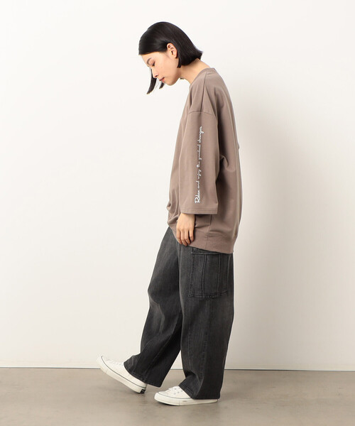 Purple&Yellow（パープルアンドイエロー）の「Ｔ／Ｃインレイ メッセージプリント ７分袖プルオーバー（Tシャツ/カットソー・メンズ・グレイッシュベージュ/パープル/グレー・SMALL/MEDIUM/LARGE）」の6枚目の写真