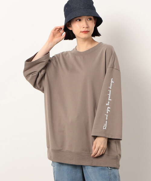 Purple&Yellow（パープルアンドイエロー）の「Ｔ／Ｃインレイ メッセージプリント ７分袖プルオーバー（Tシャツ/カットソー・メンズ・グレイッシュベージュ/パープル/グレー・SMALL/MEDIUM/LARGE）」の8枚目の写真