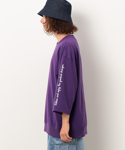 Purple&Yellow（パープルアンドイエロー）の「Ｔ／Ｃインレイ メッセージプリント ７分袖プルオーバー（Tシャツ/カットソー・メンズ・グレイッシュベージュ/パープル/グレー・SMALL/MEDIUM/LARGE）」の10枚目の写真