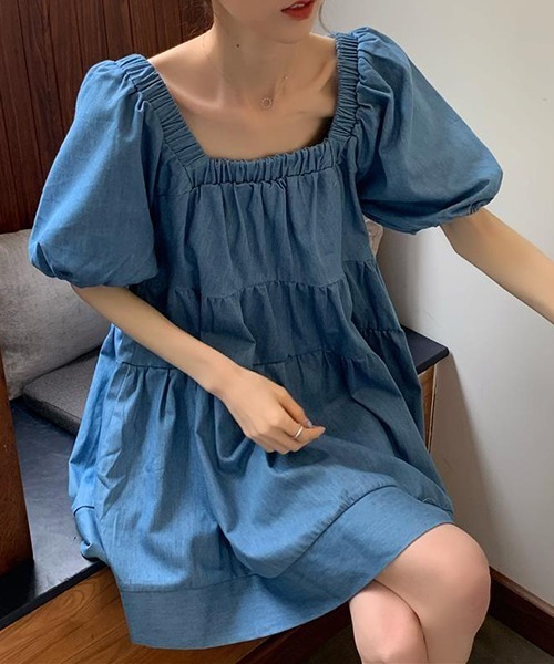 gossip!ロサンゼルス(ゴシップロサンゼルス)の「YUGA スクエアネック Aラインワンピース(ワンピース・レディース・インディゴブルー・M/L)」の7枚目の写真