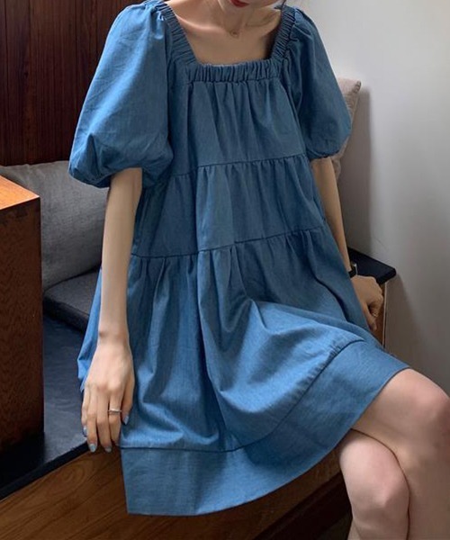 gossip!ロサンゼルス(ゴシップロサンゼルス)の「YUGA スクエアネック Aラインワンピース(ワンピース・レディース・インディゴブルー・M/L)」の6枚目の写真