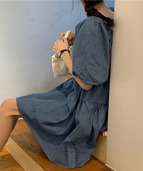 gossip!ロサンゼルス(ゴシップロサンゼルス)の「YUGA スクエアネック Aラインワンピース(ワンピース・レディース・インディゴブルー・M/L)」の8枚目の写真