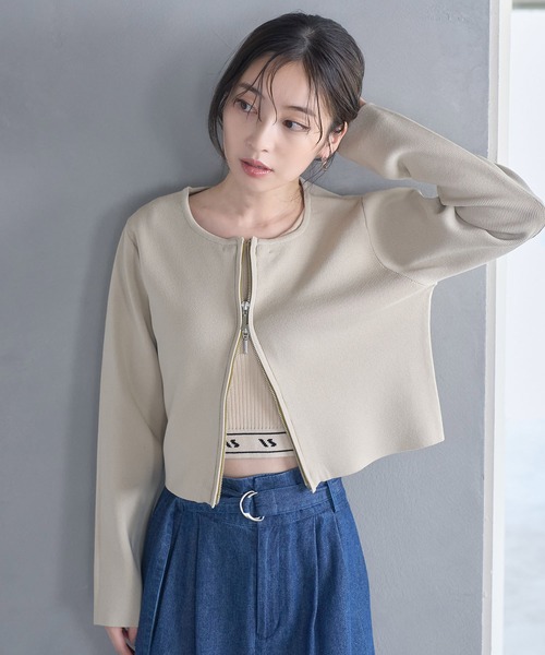 VIS(ビス)の「ジップニットカーディガン(カーディガン/ボレロ・レディース・ブラック/キナリ/ブラウン/レッド・FREE)」の6枚目の写真