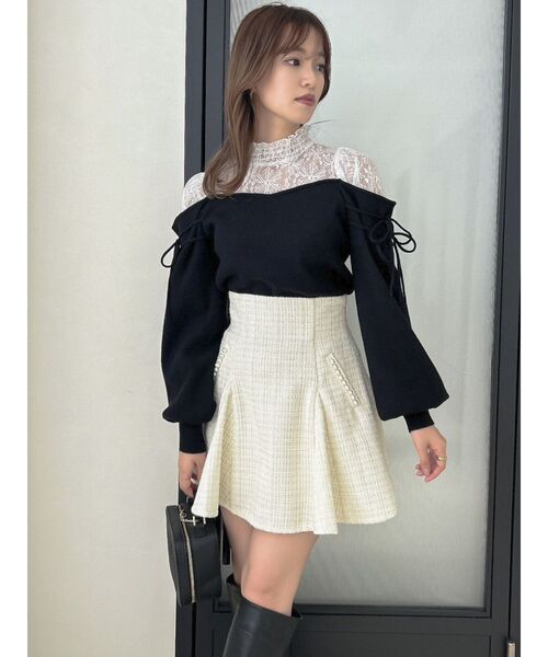 dazzlin（ダズリン）の「パールラインミニフレアスカート（スカート・レディース・ブラック/アイボリー・MEDIUM/SMALL）」の17枚目の写真