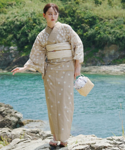 ウタタネ　浴衣　新品 utatane｜utatane/(W)高級変わり織り浴衣3点セット ベージュに