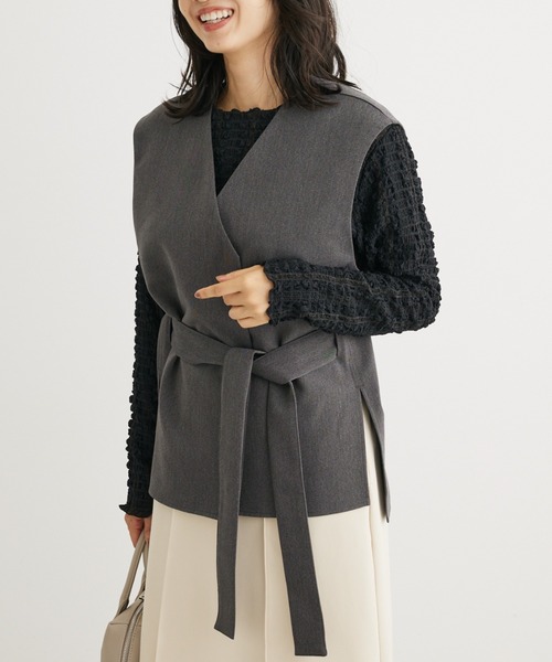 Green　Parks（グリーンパークス）の「B.ウエストベルトベスト（ベスト・レディース・グレー/ホワイト系その他2・FREE）」の2枚目の写真