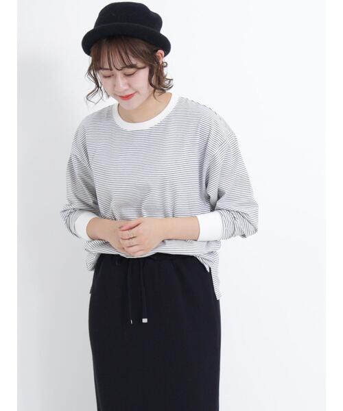Samansa Mos2(サマンサ モスモス)の「柄アソートロングTシャツ(Tシャツ/カットソー・レディース・カーキ/ネイビー/ブルー/オフホワイト・F)」の3枚目の写真