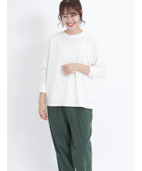 Samansa Mos2(サマンサ モスモス)の「柄アソートロングTシャツ(Tシャツ/カットソー・レディース・カーキ/ネイビー/ブルー/オフホワイト・F)」の1枚目の写真