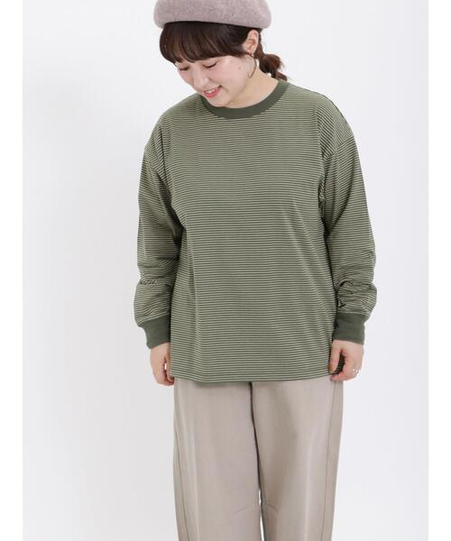 Samansa Mos2(サマンサ モスモス)の「柄アソートロングTシャツ(Tシャツ/カットソー・レディース・カーキ/ネイビー/ブルー/オフホワイト・F)」の2枚目の写真