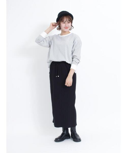 Samansa Mos2(サマンサ モスモス)の「柄アソートロングTシャツ(Tシャツ/カットソー・レディース・カーキ/ネイビー/ブルー/オフホワイト・F)」の10枚目の写真