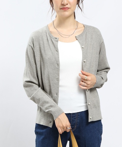 GLOBAL WORK Smile Seed Store(グローバルワーク スマイルシードストア)の「パールボタンクルーカーデ(カーディガン/ボレロ・レディース・グレー/杢グレー/ブラック/ベージュ・LARGE/X-LARGE/SMALL/MEDIUM)」の10枚目の写真