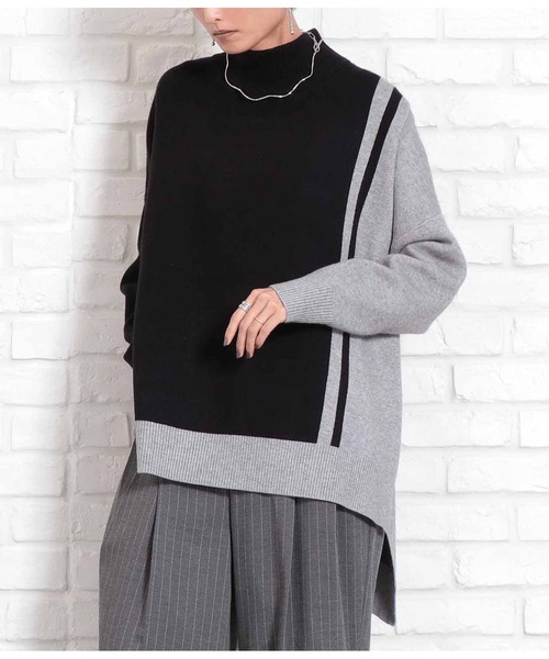 Settimissimo(セッティミッシモ)の「ラインデザインバックロングニット(ニット/セーター・レディース・ベージュ/ブラック・FREE)」の2枚目の写真