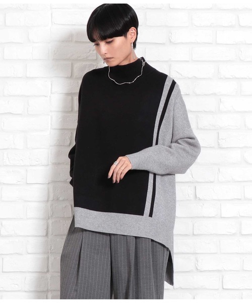 Settimissimo(セッティミッシモ)の「ラインデザインバックロングニット(ニット/セーター・レディース・ベージュ/ブラック・FREE)」の7枚目の写真