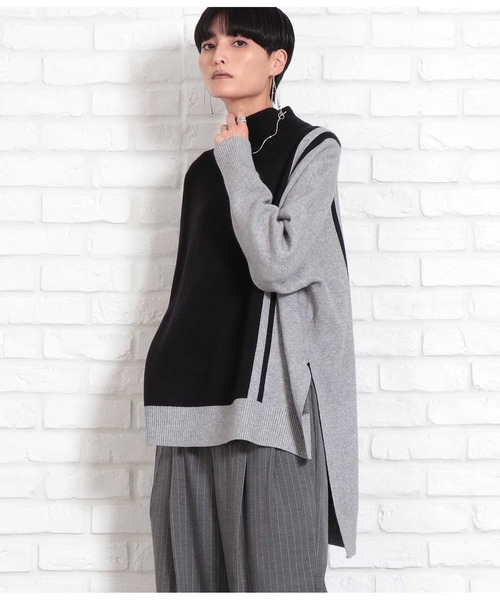 Settimissimo(セッティミッシモ)の「ラインデザインバックロングニット(ニット/セーター・レディース・ベージュ/ブラック・FREE)」の8枚目の写真