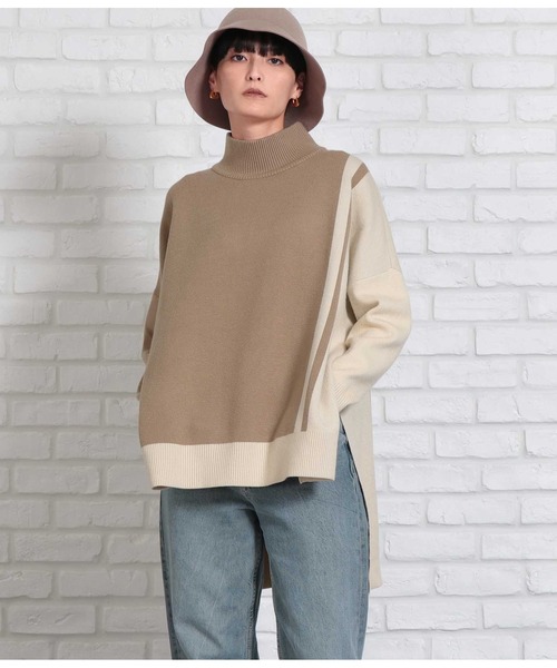 Settimissimo(セッティミッシモ)の「ラインデザインバックロングニット(ニット/セーター・レディース・ベージュ/ブラック・FREE)」の4枚目の写真