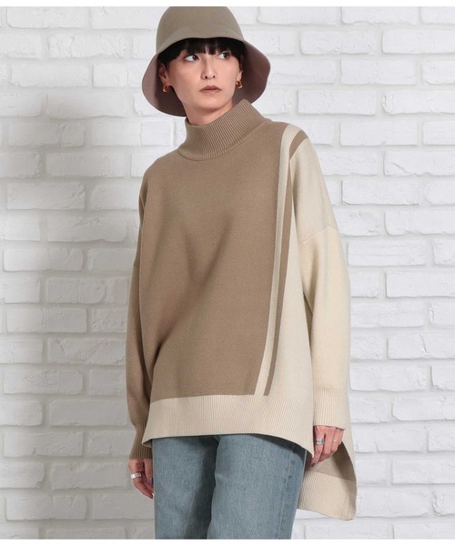 Settimissimo(セッティミッシモ)の「ラインデザインバックロングニット(ニット/セーター・レディース・ベージュ/ブラック・FREE)」の5枚目の写真