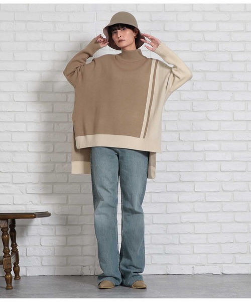 Settimissimo(セッティミッシモ)の「ラインデザインバックロングニット(ニット/セーター・レディース・ベージュ/ブラック・FREE)」の6枚目の写真