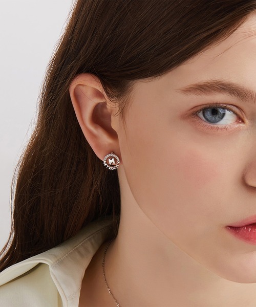 Mベーシックスターリング シルバー ホワイトピアス