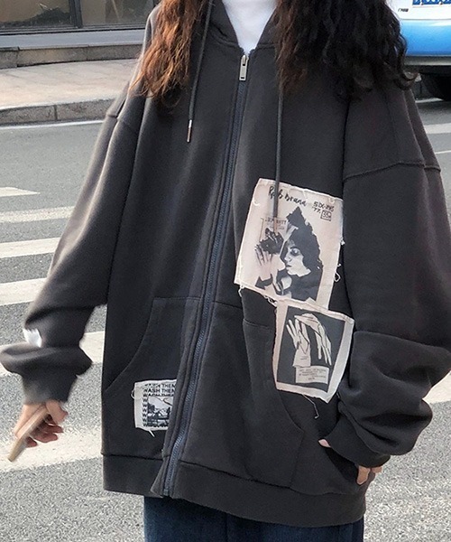 ALL RUNS（オールランズ）の「▲Remake patch zip hoodie/リメイクパッチジップフーディ―（パーカー・メンズ・グレー・L/XL/XXL）」の7枚目の写真