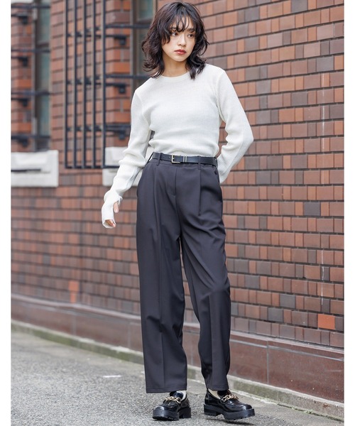 mili an deni(ミリアンデニ)の「ウォッシャブルリブニット指穴トップス(ニット/セーター・レディース・イエロー/カーキ/オフホワイト/ブラック/パープル/ライトベージュ・M)」の10枚目の写真