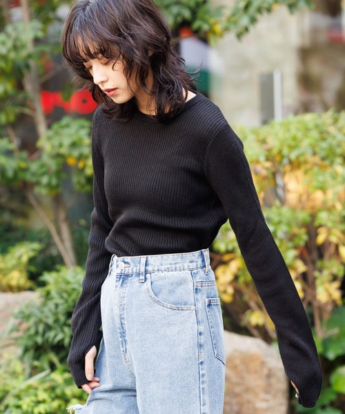 mili an deni(ミリアンデニ)の「ウォッシャブルリブニット指穴トップス(ニット/セーター・レディース・イエロー/カーキ/オフホワイト/ブラック/パープル/ライトベージュ・M)」の11枚目の写真