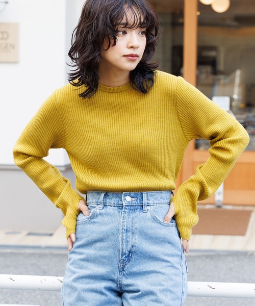 mili an deni(ミリアンデニ)の「ウォッシャブルリブニット指穴トップス(ニット/セーター・レディース・イエロー/カーキ/オフホワイト/ブラック/パープル/ライトベージュ・M)」の20枚目の写真